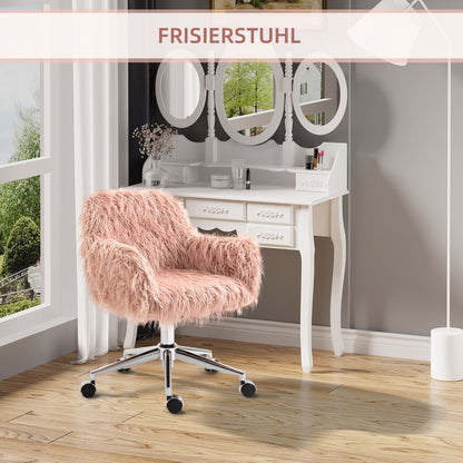 Office Chair Swivel Computer Chair Vanity Chair with Faux Fur Seat Height Adjustment for Girls Faux Fur Foam Pink+Silver 57 x 60 x 75-85 cm