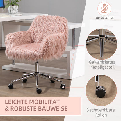 Office Chair Swivel Computer Chair Vanity Chair with Faux Fur Seat Height Adjustment for Girls Faux Fur Foam Pink+Silver 57 x 60 x 75-85 cm