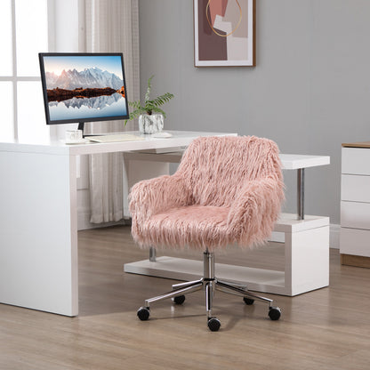 Office Chair Swivel Computer Chair Vanity Chair with Faux Fur Seat Height Adjustment for Girls Faux Fur Foam Pink+Silver 57 x 60 x 75-85 cm