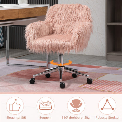 Office Chair Swivel Computer Chair Vanity Chair with Faux Fur Seat Height Adjustment for Girls Faux Fur Foam Pink+Silver 57 x 60 x 75-85 cm