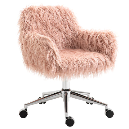 Office Chair Swivel Computer Chair Vanity Chair with Faux Fur Seat Height Adjustment for Girls Faux Fur Foam Pink+Silver 57 x 60 x 75-85 cm