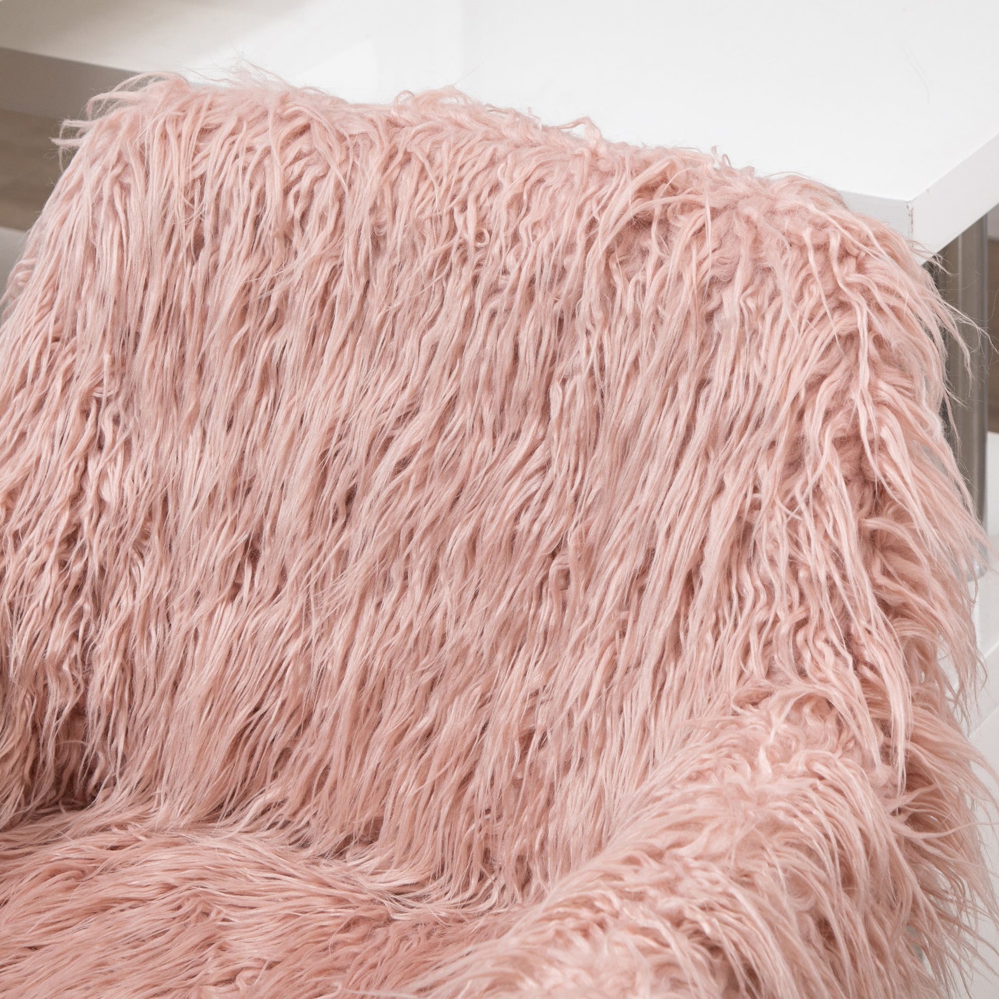 Office Chair Swivel Computer Chair Vanity Chair with Faux Fur Seat Height Adjustment for Girls Faux Fur Foam Pink+Silver 57 x 60 x 75-85 cm