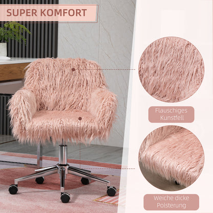 Office Chair Swivel Computer Chair Vanity Chair with Faux Fur Seat Height Adjustment for Girls Faux Fur Foam Pink+Silver 57 x 60 x 75-85 cm