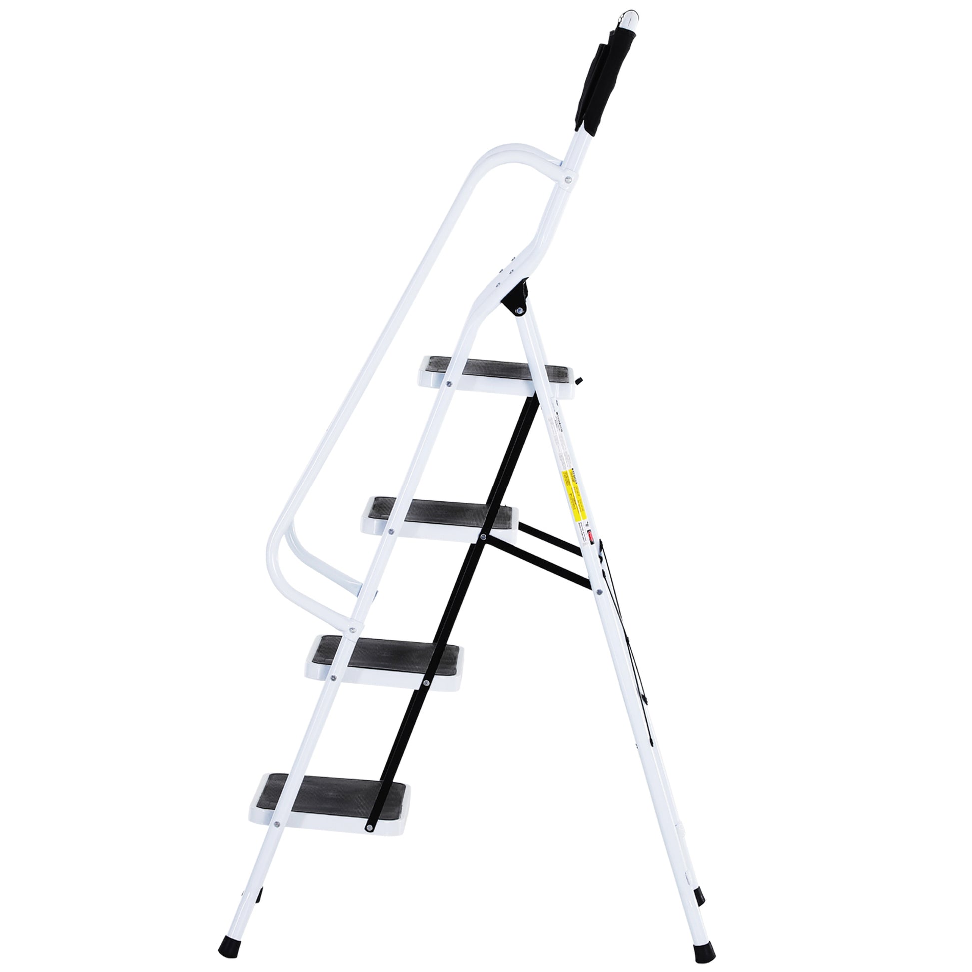 4-Step Foldable Steel Step Ladder with Handrails and Tool Holder 330 lbs Capacity 19.7x32.7x61 inches Black and White