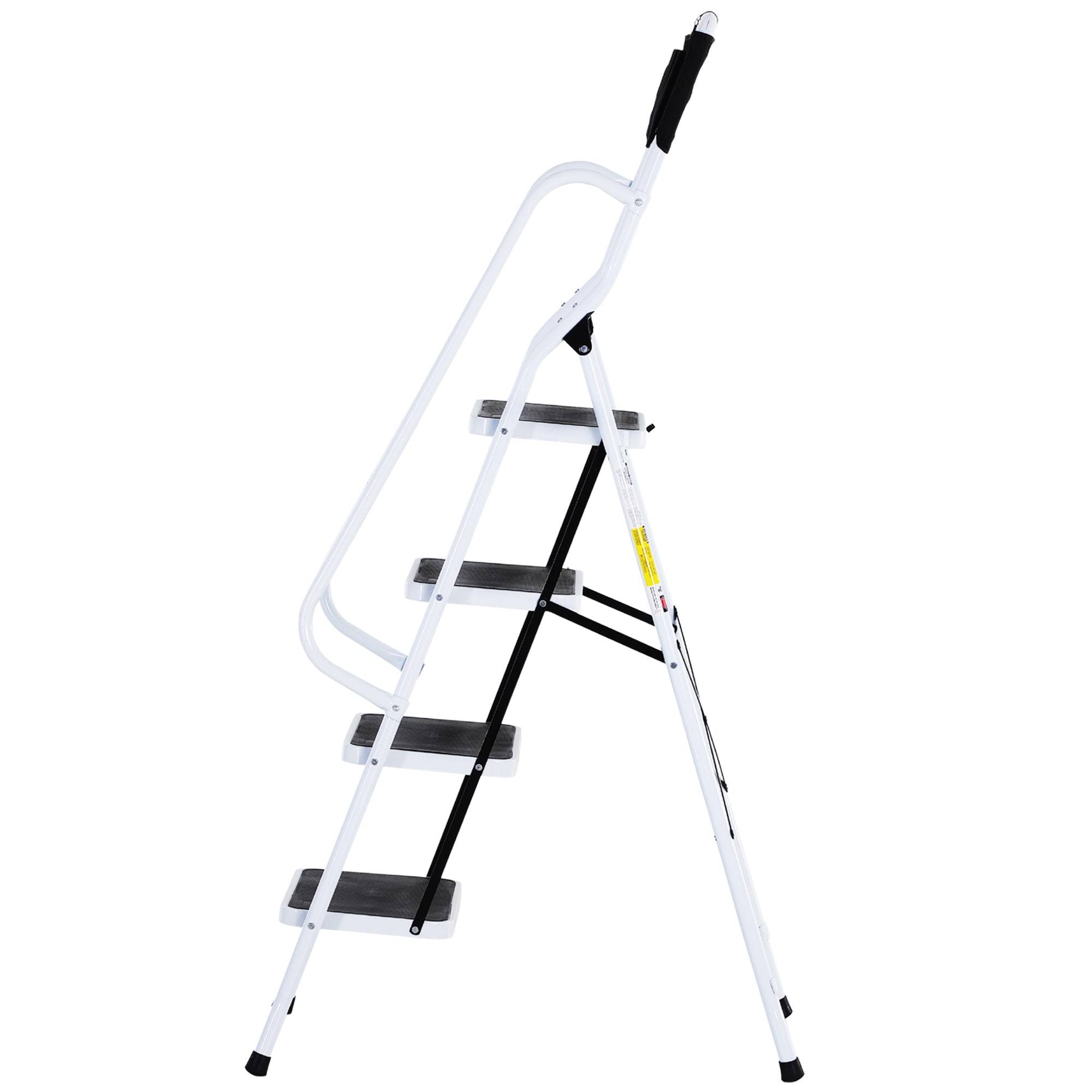 4-Step Foldable Steel Step Ladder with Handrails and Tool Holder 330 lbs Capacity 19.7x32.7x61 inches Black and White