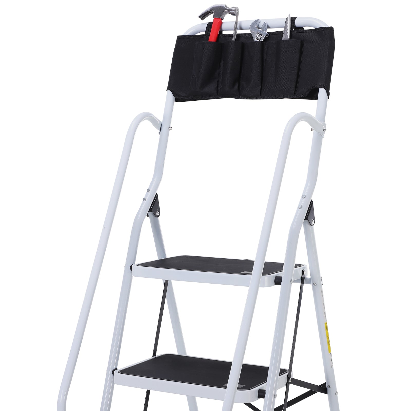 4-Step Foldable Steel Step Ladder with Handrails and Tool Holder 330 lbs Capacity 19.7x32.7x61 inches Black and White