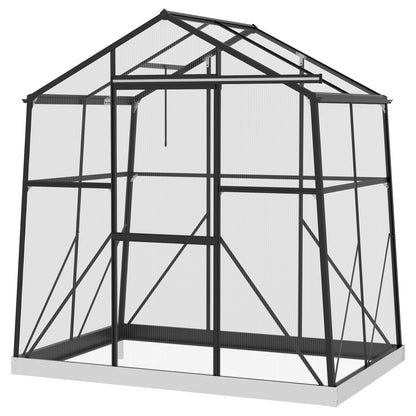 Greenhouse Aluminum 131 x 192 x 203 cm Greenhouse 2.51 m² Tomato House with Window, Sliding Door, Foundation, Plant Growing House for Garden, Balcony, Black