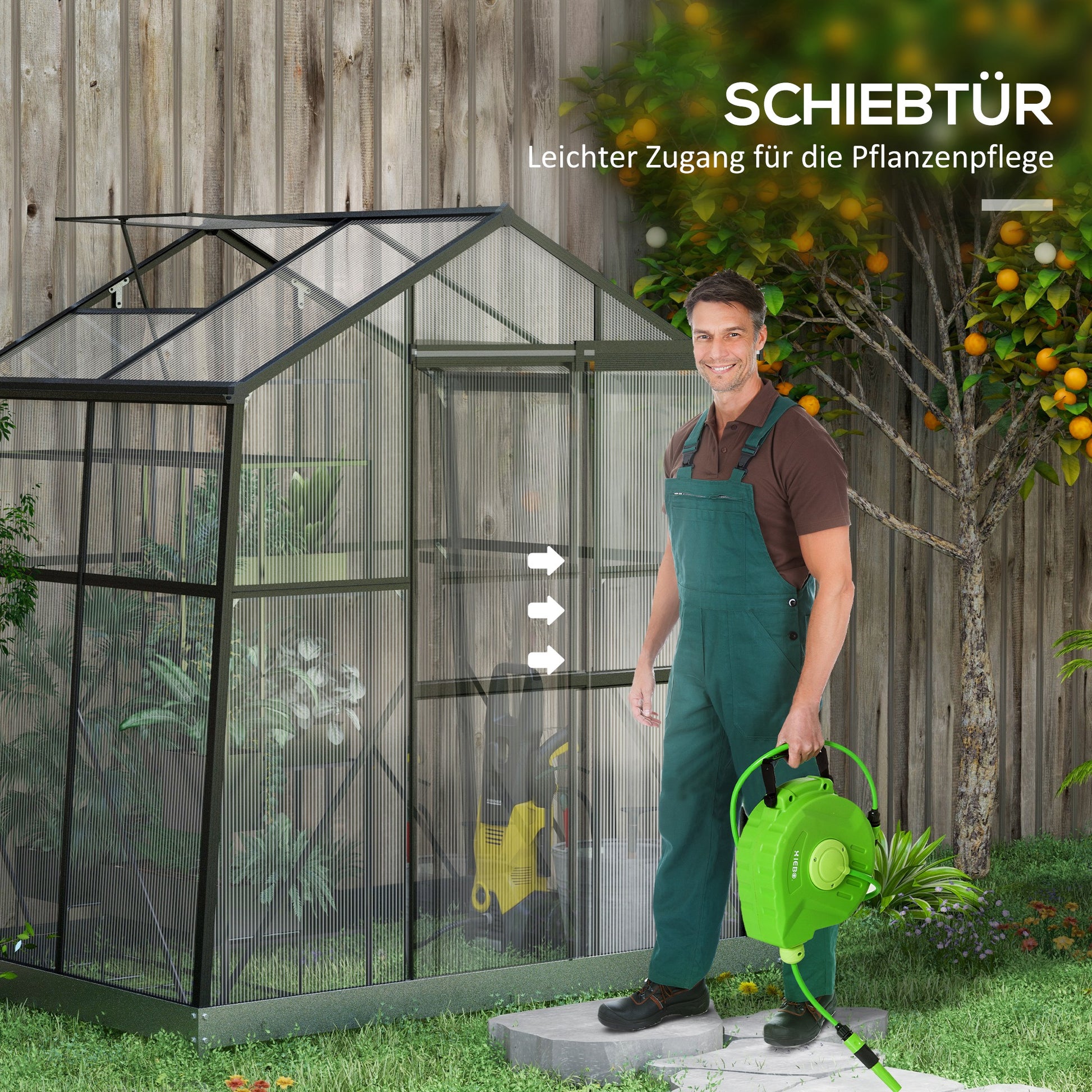 Greenhouse Aluminum 131 x 192 x 203 cm Greenhouse 2.51 m² Tomato House with Window, Sliding Door, Foundation, Plant Growing House for Garden, Balcony, Black