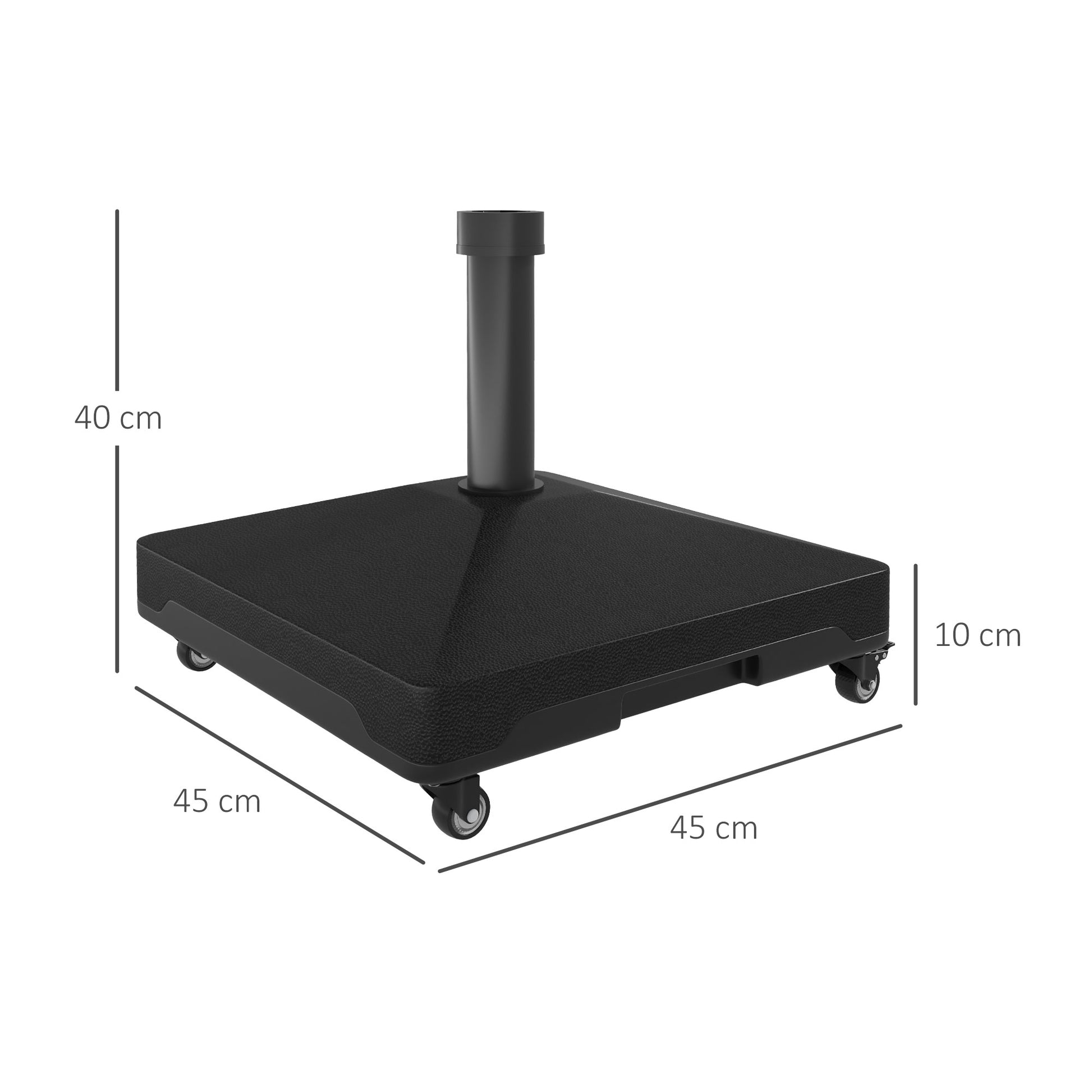 Square Umbrella Base Umbrella Stand with Wheels Fillable with Water 17kg or Sand 21kg for Garden Terrace Black
