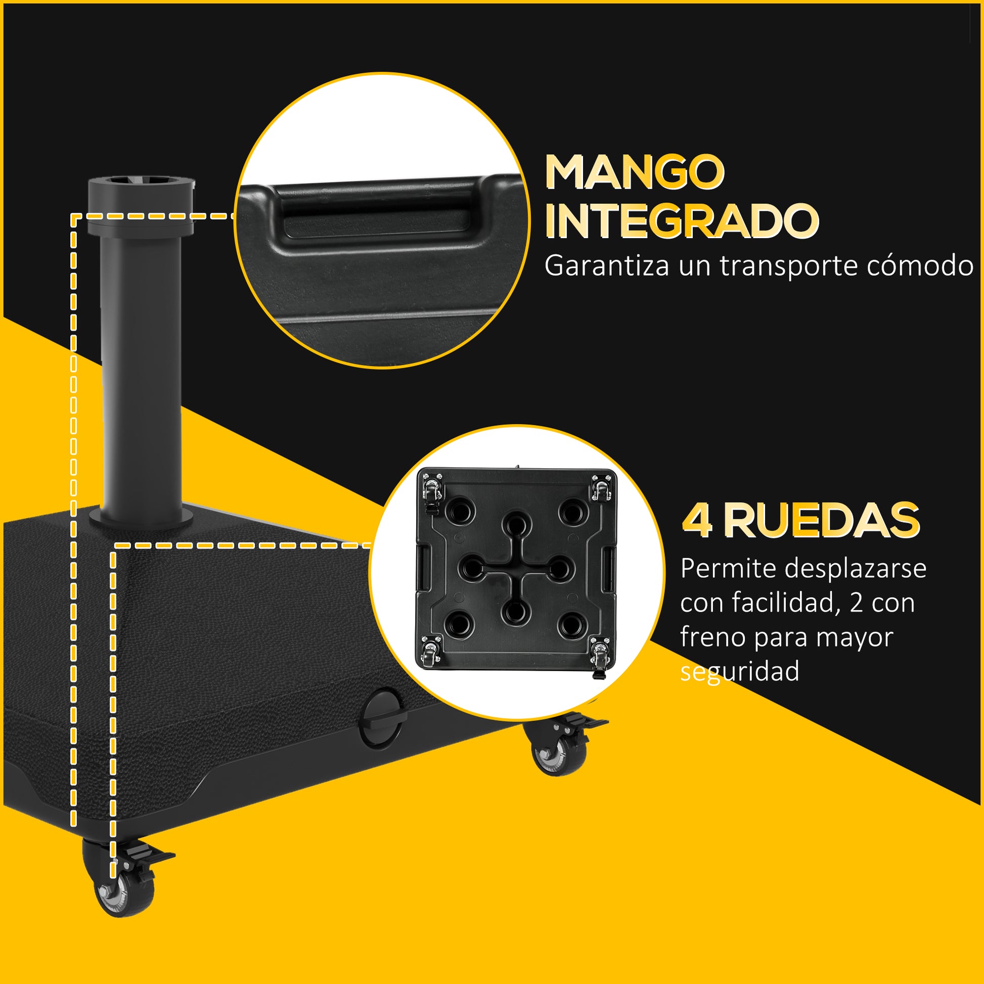 Square Umbrella Base Umbrella Stand with Wheels Fillable with Water 17kg or Sand 21kg for Garden Terrace Black