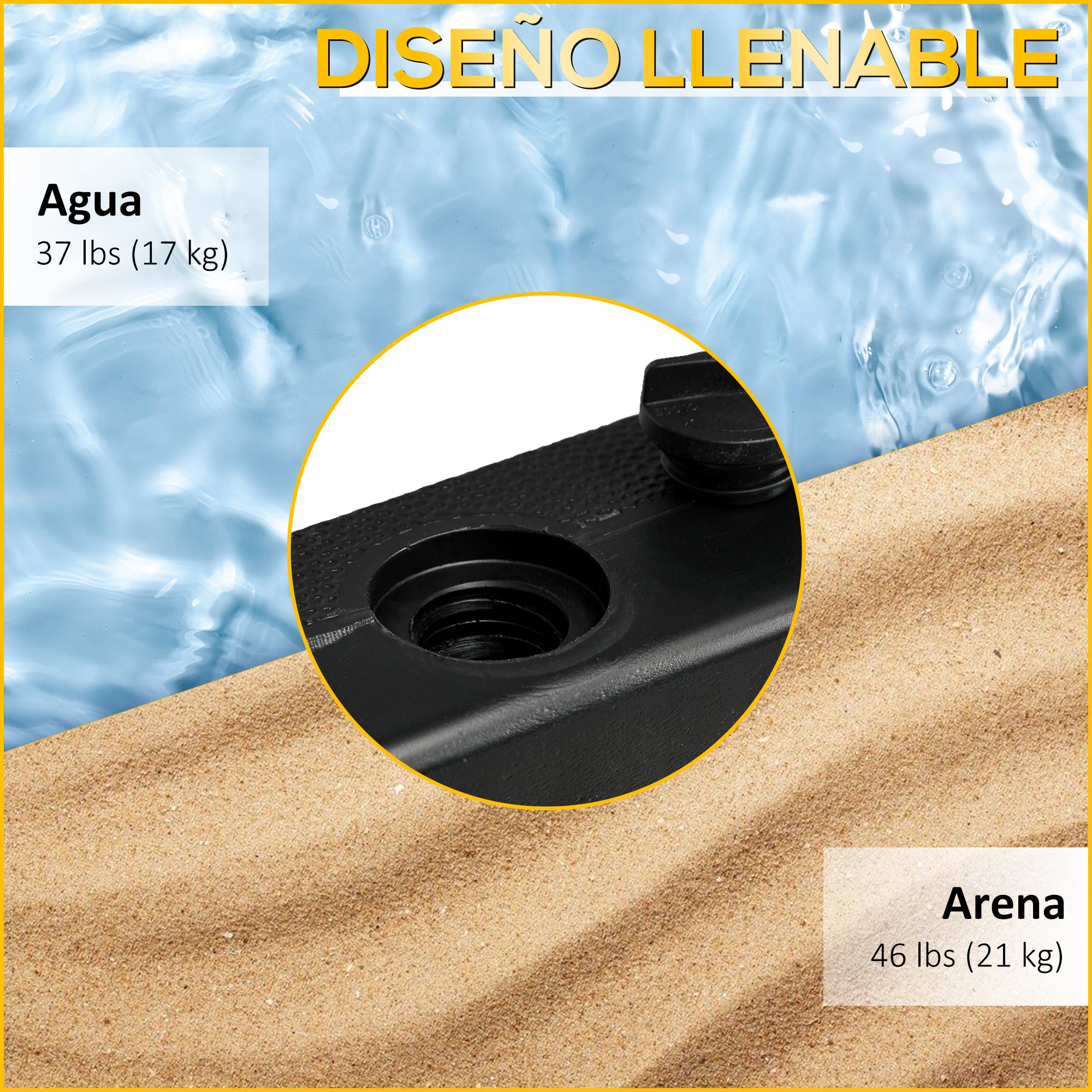 Square Umbrella Base Umbrella Stand with Wheels Fillable with Water 17kg or Sand 21kg for Garden Terrace Black