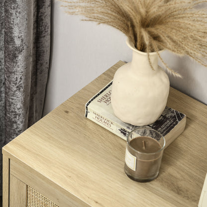 Nightstand with Rattan Mesh Drawers Bohemian Style Bedroom Dresser with Anti-Tip 60x38x88.5 cm Natural