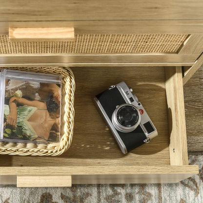 Nightstand with Rattan Mesh Drawers Bohemian Style Bedroom Dresser with Anti-Tip 60x38x88.5 cm Natural