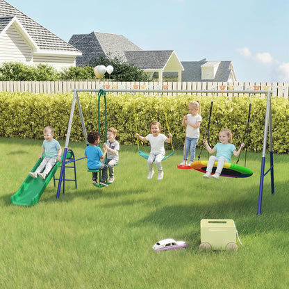 5-in-1 Kids Swing Set with Slide – Adjustable Seats, Nest & Strap Swings, Heavy-Duty A-Frame, Multicolor (For Ages 3–8)