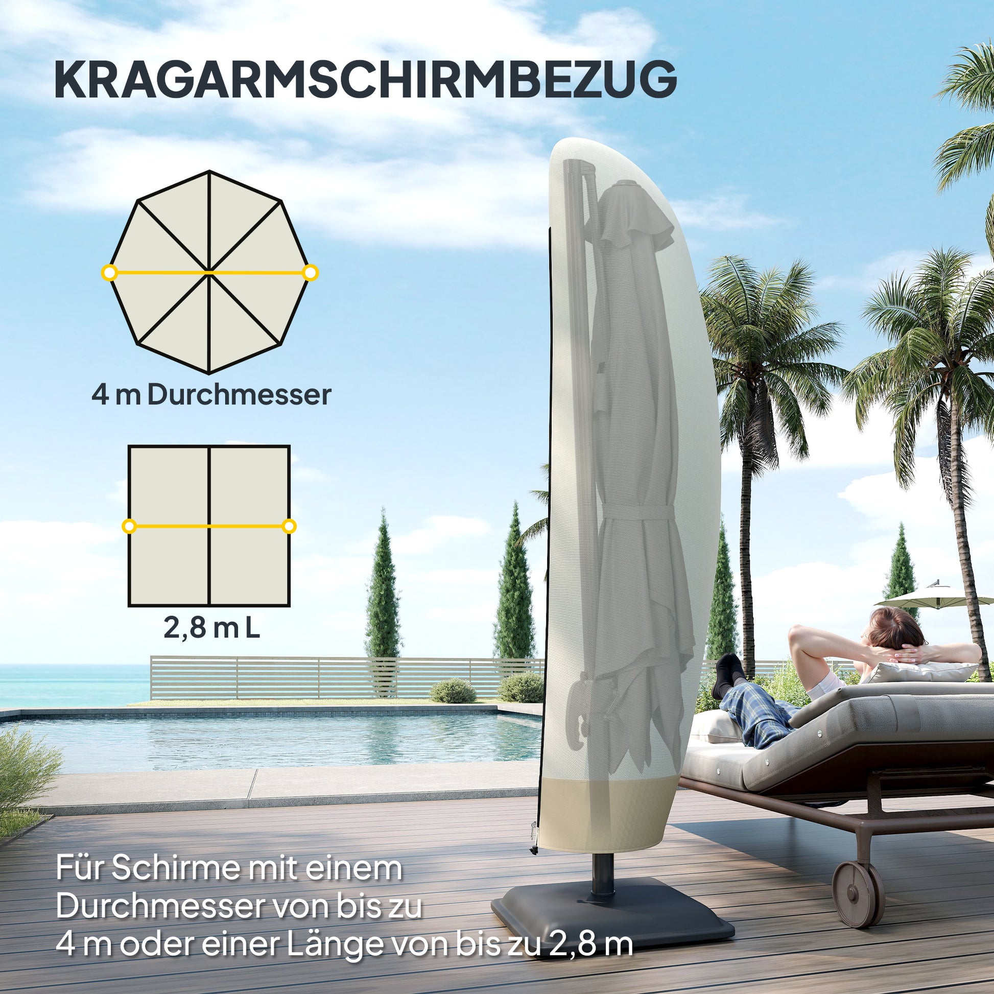 Umbrella Cover for Ø 400 cm Waterproof Weather-Resistant Umbrella Cover with Zipper Drawstring Oxford Fabric UV-Resistant Cantilever Umbrella Covers 220 ×56 cm Beige