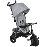 6-in-1 Tricycle with Push Handle, Kids Tricycle with Removable Sun Canopy, Cushion, Balance Bike with 5-Point Safety Belt, Basket, Cup Holder, for 1-5 Years Children, Gray