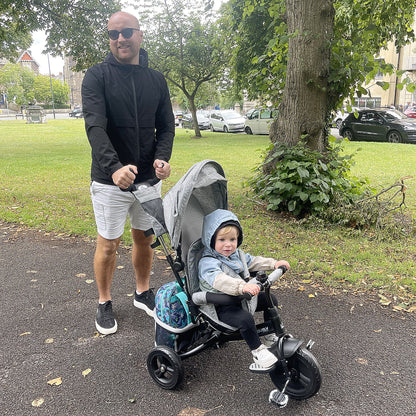 6-in-1 Tricycle with Push Handle, Kids Tricycle with Removable Sun Canopy, Cushion, Balance Bike with 5-Point Safety Belt, Basket, Cup Holder, for 1-5 Years Children, Gray