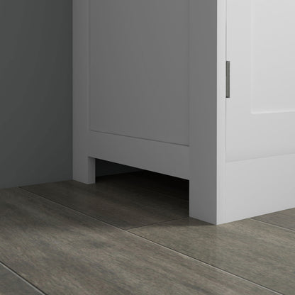 Contemporary Multi-Storage Kitchen Cabinet Buffet with 2 Glass Doors, 4 White Wood Shelves - White