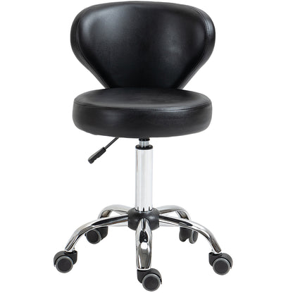 rolling stool adjustable height swivel salon stool with backrest, wheels, work stool for office, living room, faux leather, 45 x 54 x 73-88 cm, black