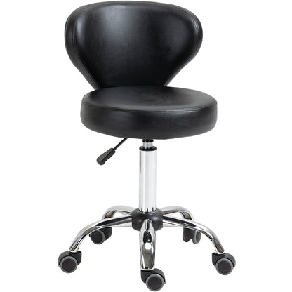 rolling stool adjustable height swivel salon stool with backrest, wheels, work stool for office, living room, faux leather, 45 x 54 x 73-88 cm, black