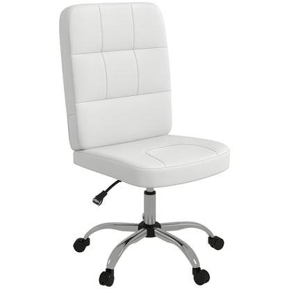 Armless Office Chair Swivel Faux Leather Desk Chair with Adjustable Height Modern Style Holds 120 kg 45x59x90-100 cm White