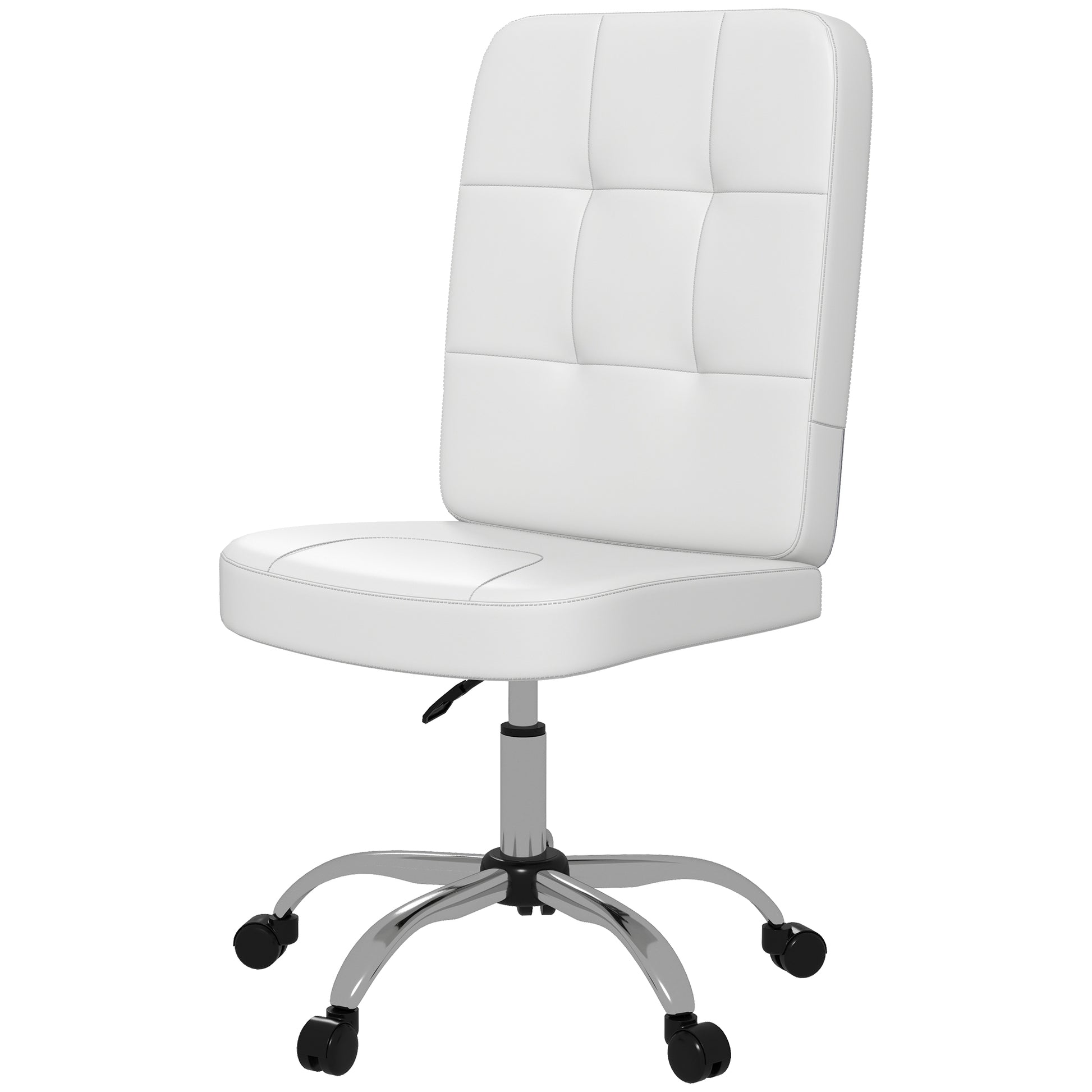 Armless Office Chair Swivel Faux Leather Desk Chair with Adjustable Height Modern Style Holds 120 kg 45x59x90-100 cm White