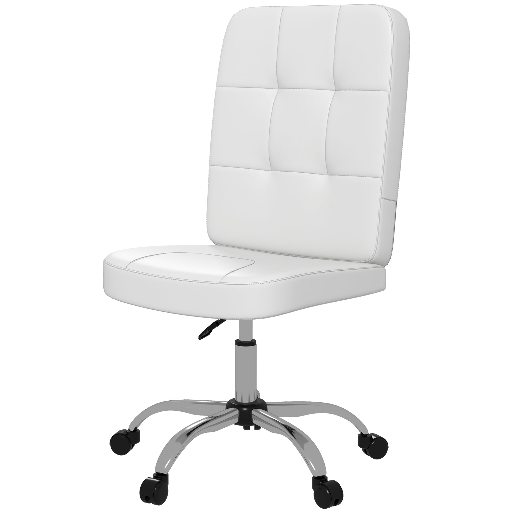 Armless Office Chair Swivel Faux Leather Desk Chair with Adjustable Height Modern Style Holds 120 kg 45x59x90-100 cm White