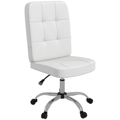 Armless Office Chair Swivel Faux Leather Desk Chair with Adjustable Height Modern Style Holds 120 kg 45x59x90-100 cm White