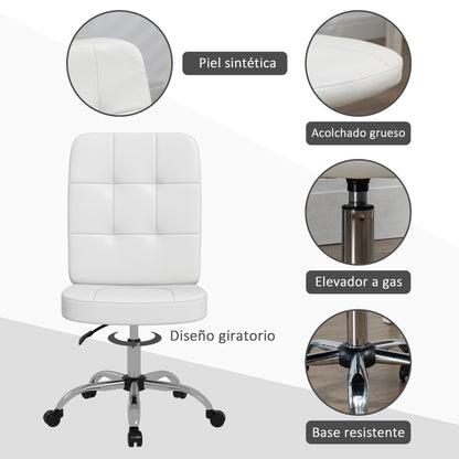 Armless Office Chair Swivel Faux Leather Desk Chair with Adjustable Height Modern Style Holds 120 kg 45x59x90-100 cm White