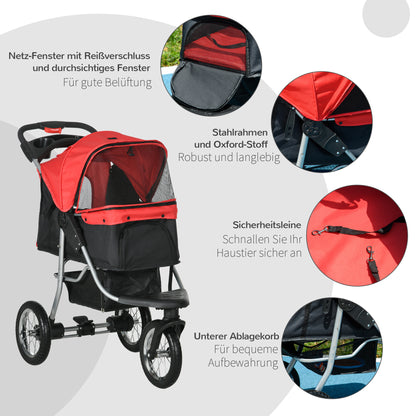 folding pet stroller dog buggy for dogs & cats up to 10 kg cat stroller with mesh windows cup holder storage basket cat stroller buggy Red