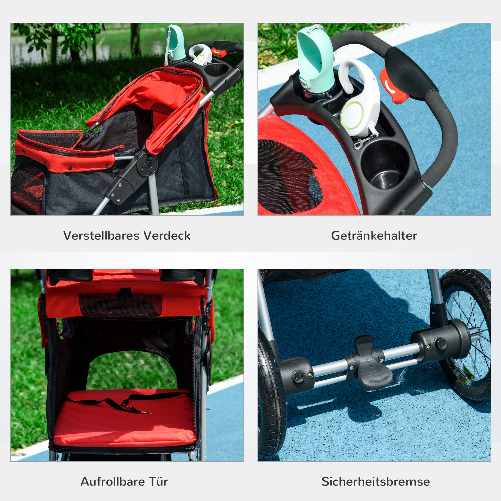 folding pet stroller dog buggy for dogs & cats up to 10 kg cat stroller with mesh windows cup holder storage basket cat stroller buggy Red