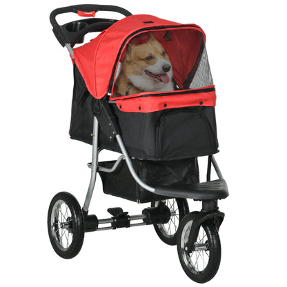 folding pet stroller dog buggy for dogs & cats up to 10 kg cat stroller with mesh windows cup holder storage basket cat stroller buggy Red