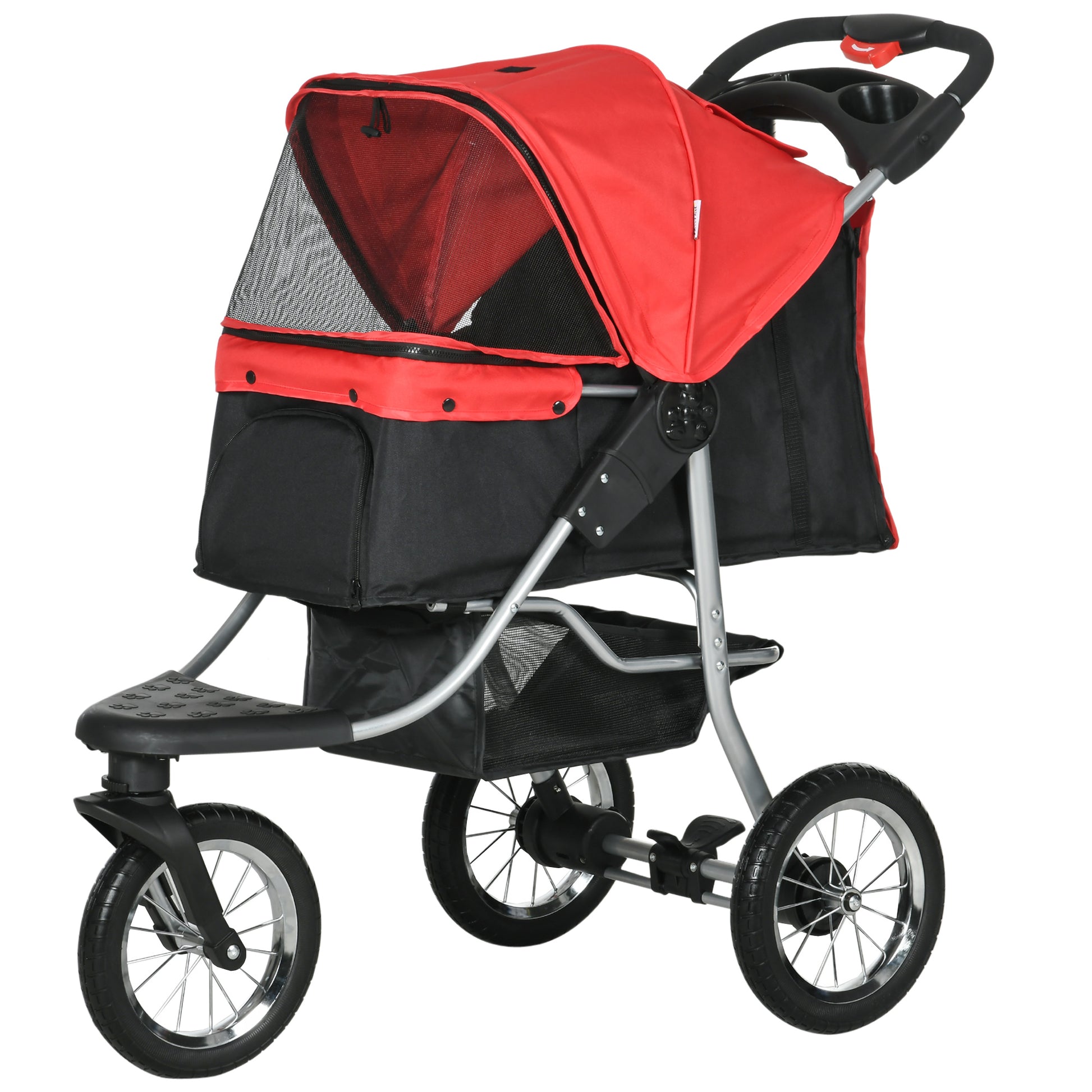folding pet stroller dog buggy for dogs & cats up to 10 kg cat stroller with mesh windows cup holder storage basket cat stroller buggy Red