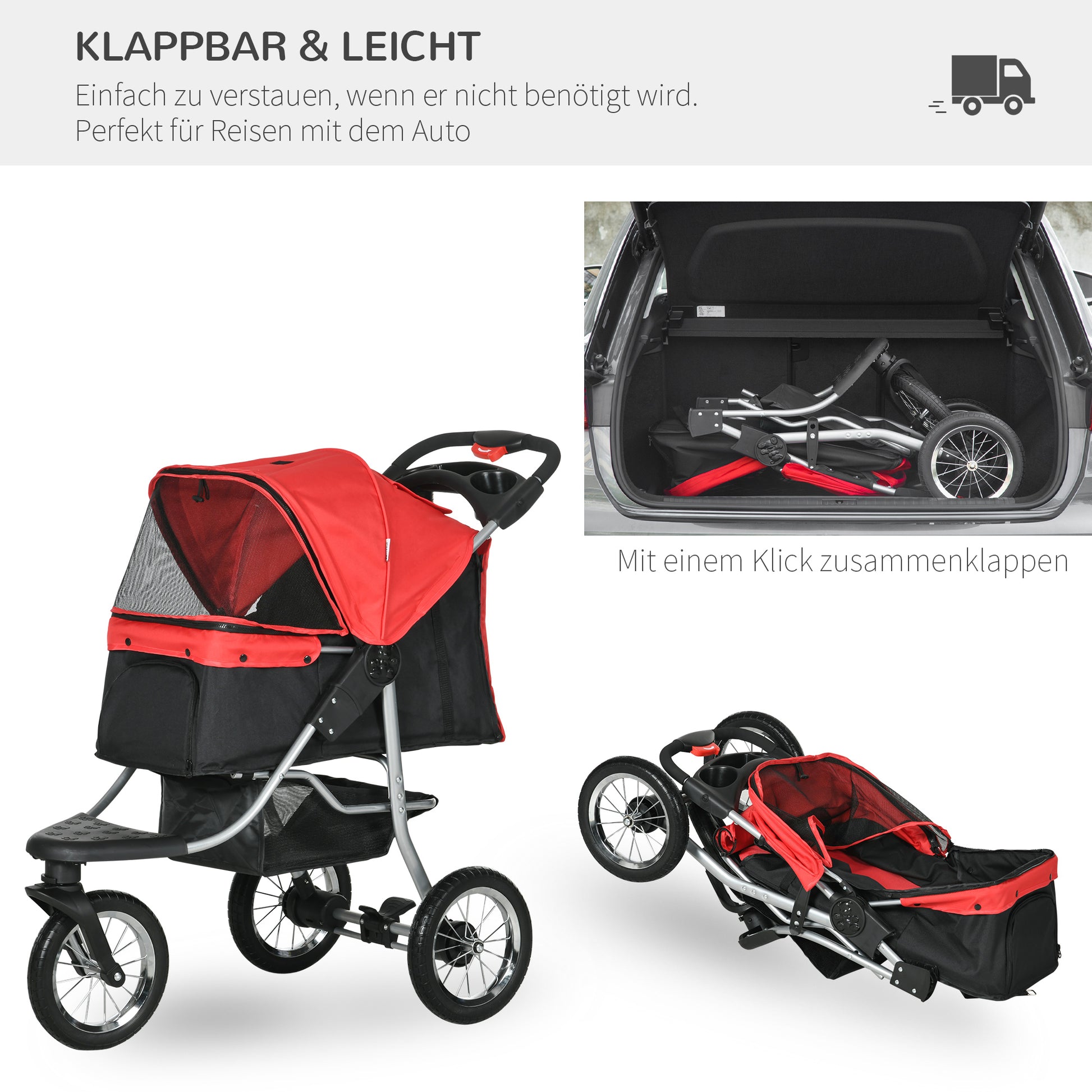 folding pet stroller dog buggy for dogs & cats up to 10 kg cat stroller with mesh windows cup holder storage basket cat stroller buggy Red
