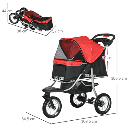 folding pet stroller dog buggy for dogs & cats up to 10 kg cat stroller with mesh windows cup holder storage basket cat stroller buggy Red
