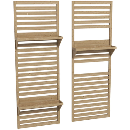 Set of 2 Indoor Plant Stands Indoor Plant Stand with Hanging Shelves for Plants and Lattice Trellis for Climbing for Balcony and Terrace in Solid Wood Natural Wood