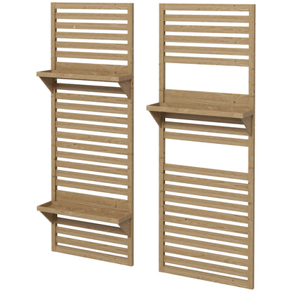 Set of 2 Indoor Plant Stands Indoor Plant Stand with Hanging Shelves for Plants and Lattice Trellis for Climbing for Balcony and Terrace in Solid Wood Natural Wood