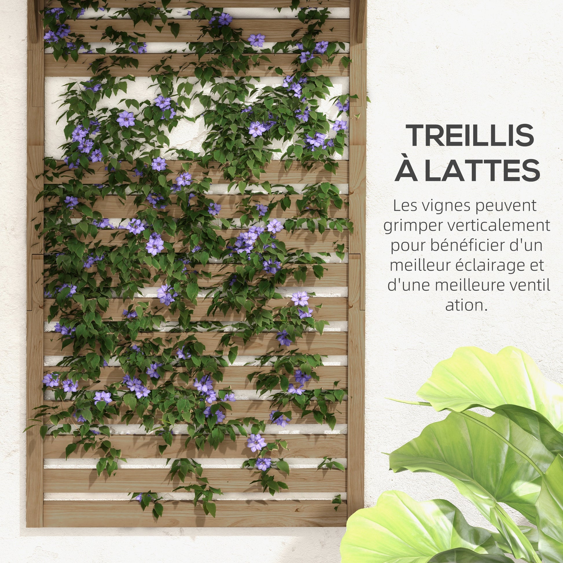Set of 2 Indoor Plant Stands Indoor Plant Stand with Hanging Shelves for Plants and Lattice Trellis for Climbing for Balcony and Terrace in Solid Wood Natural Wood