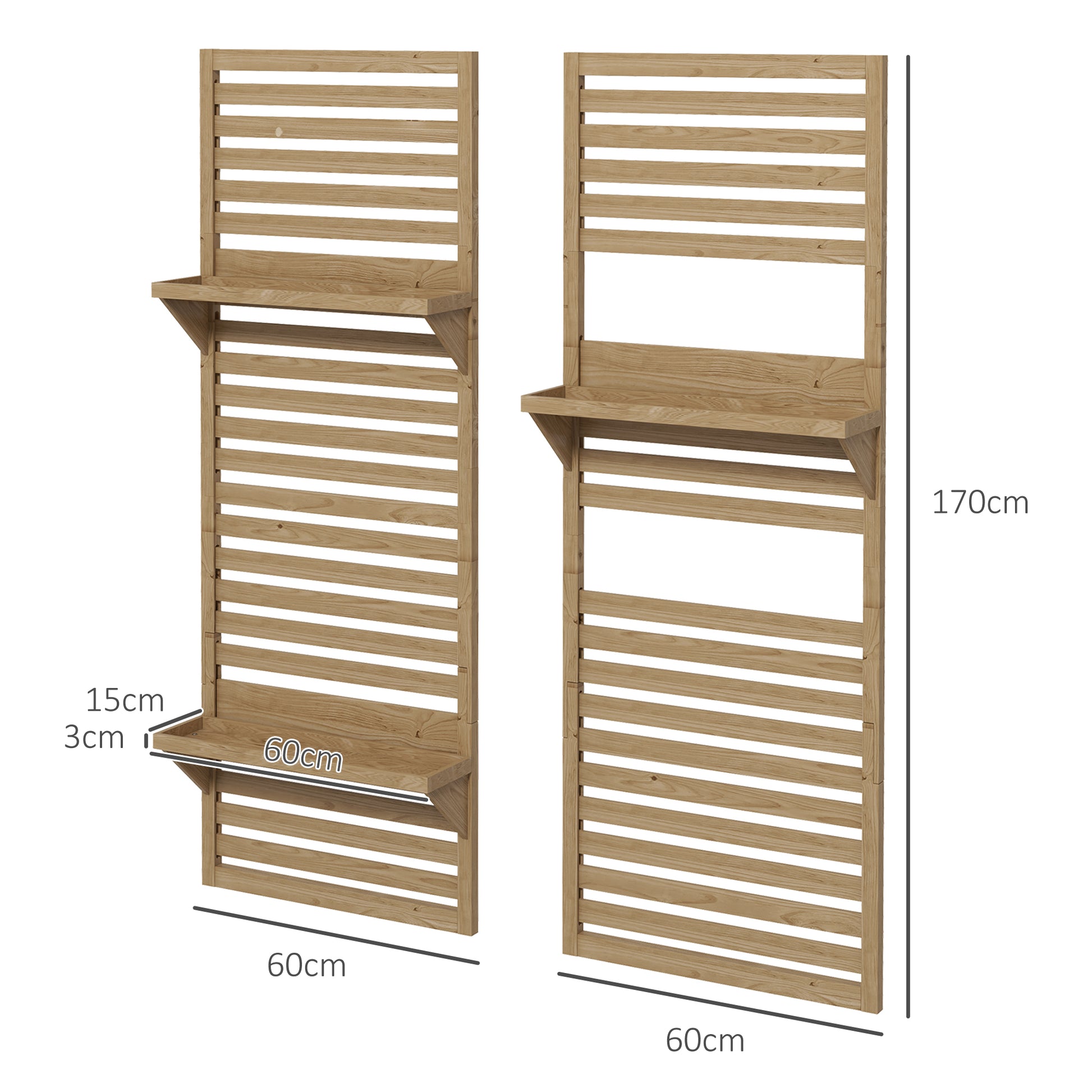 Set of 2 Indoor Plant Stands Indoor Plant Stand with Hanging Shelves for Plants and Lattice Trellis for Climbing for Balcony and Terrace in Solid Wood Natural Wood