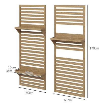 Set of 2 Indoor Plant Stands Indoor Plant Stand with Hanging Shelves for Plants and Lattice Trellis for Climbing for Balcony and Terrace in Solid Wood Natural Wood