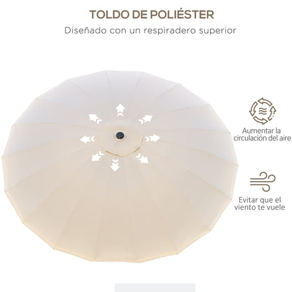 Terrace Umbrella Ø250 cm Outdoor Garden Umbrella with Adjustable Angle 18 Rods and Crank Waterproof Sunshade for Patio Terrace Cream