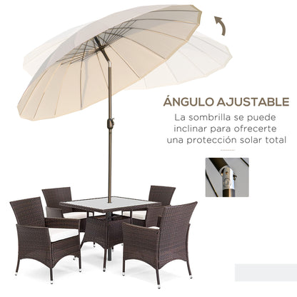 Terrace Umbrella Ø250 cm Outdoor Garden Umbrella with Adjustable Angle 18 Rods and Crank Waterproof Sunshade for Patio Terrace Cream