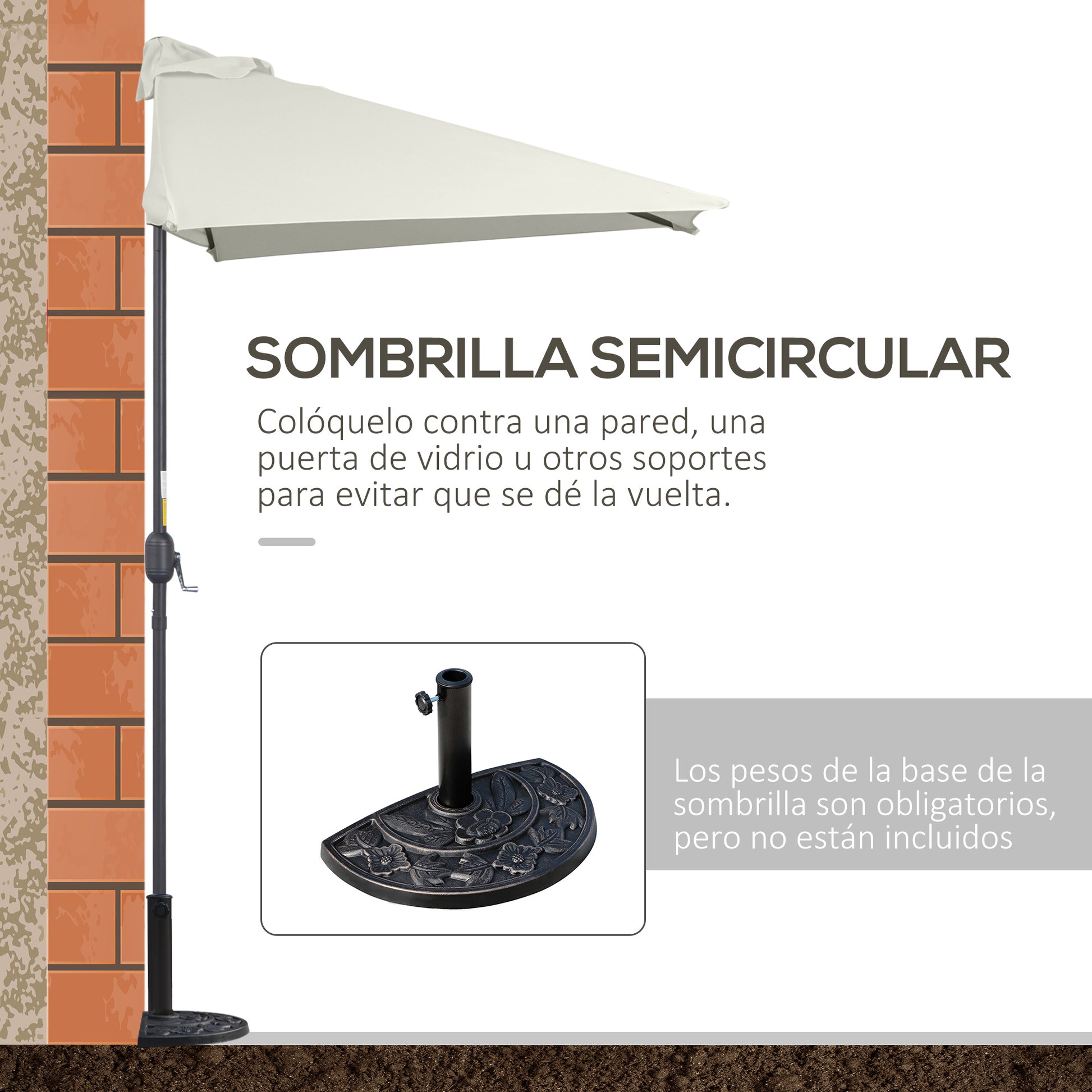 Rectangular Umbrella 230x130x245 cm Wall Parasol Half Umbrella with Crank UV Protection 30+ Waterproof Umbrella for Balcony Terrace Garden Beige