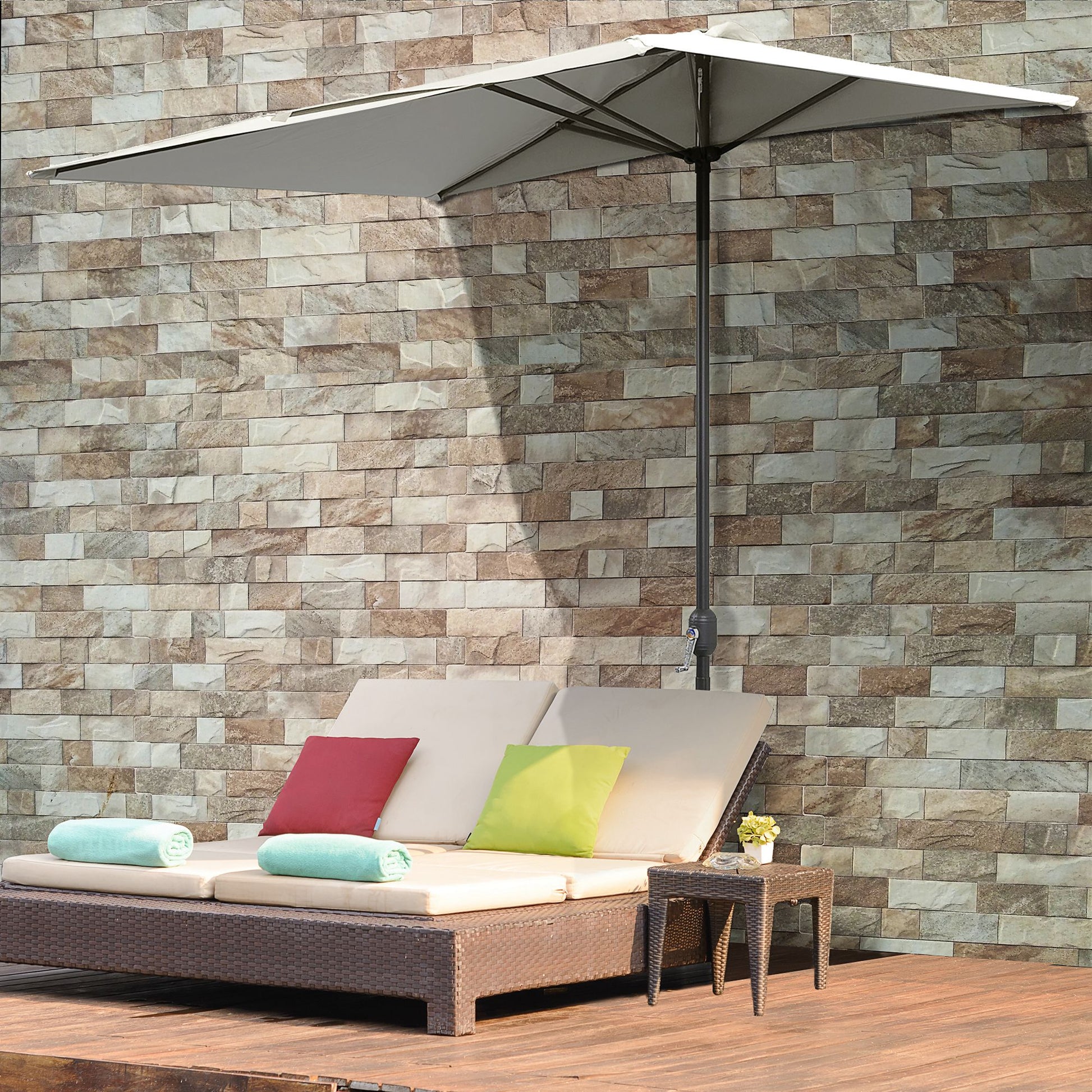 Rectangular Umbrella 230x130x245 cm Wall Parasol Half Umbrella with Crank UV Protection 30+ Waterproof Umbrella for Balcony Terrace Garden Beige