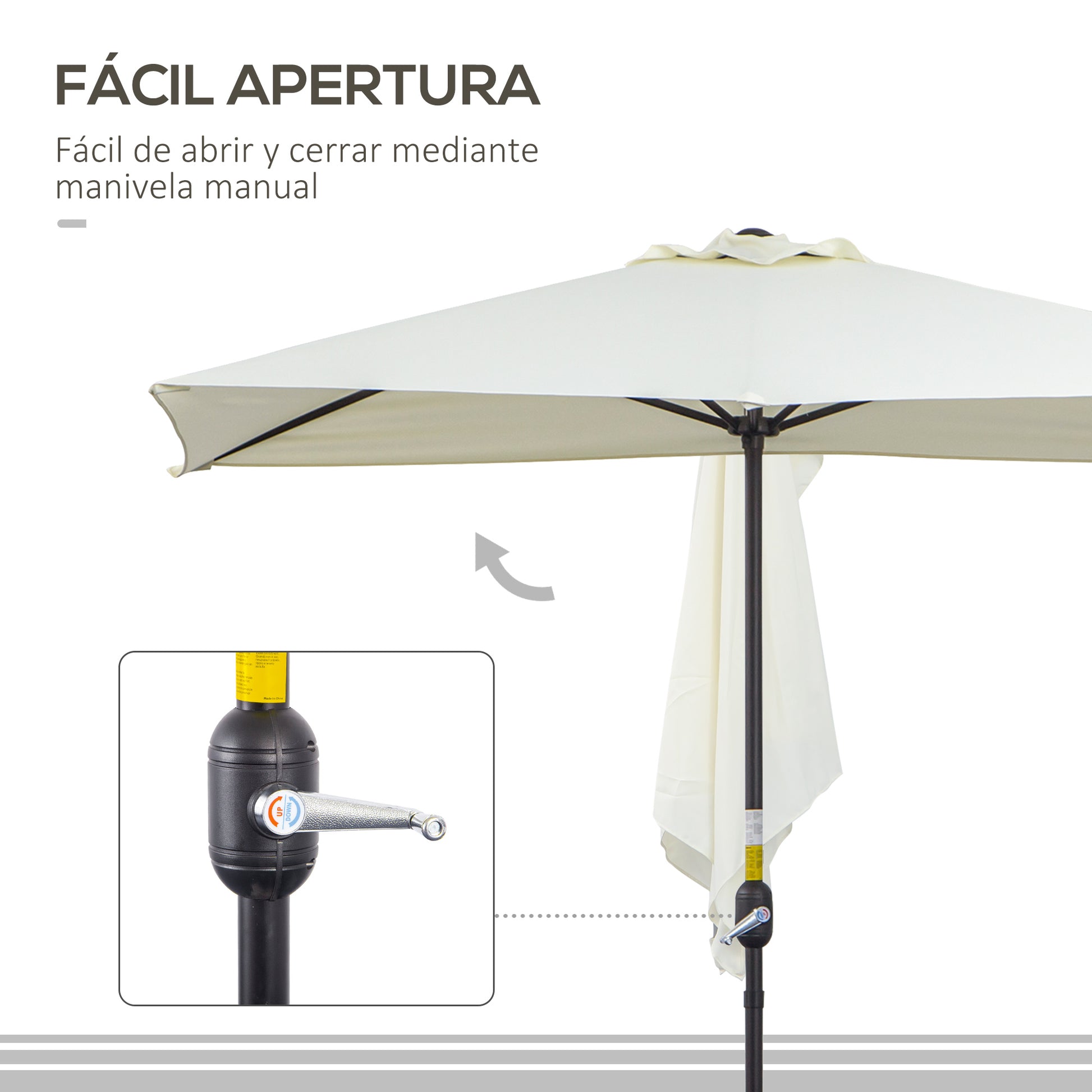 Rectangular Umbrella 230x130x245 cm Wall Parasol Half Umbrella with Crank UV Protection 30+ Waterproof Umbrella for Balcony Terrace Garden Beige