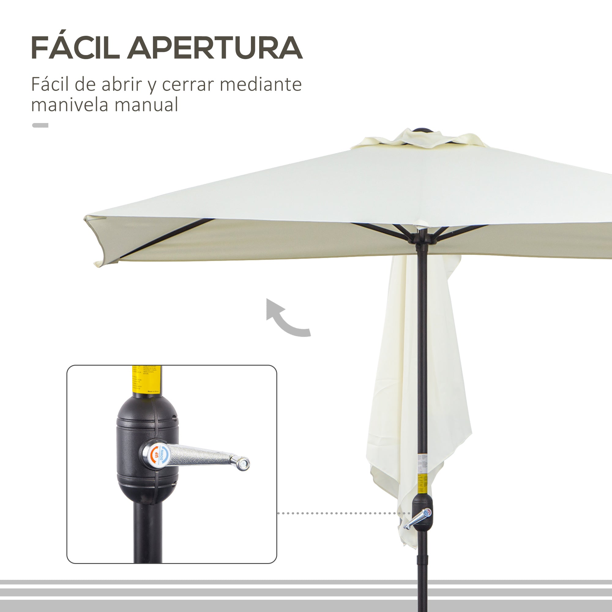 Rectangular Umbrella 230x130x245 cm Wall Parasol Half Umbrella with Crank UV Protection 30+ Waterproof Umbrella for Balcony Terrace Garden Beige
