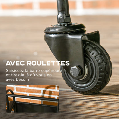 Firewood Cart with Wheels, Log Storage Rack, Fireplace Log Holder with Accessories, Shovel, Broom, and Poker, Indoor Outdoor, 37.5 x 37.5 x 80 cm, Black