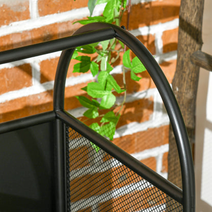 Firewood Cart with Wheels, Log Storage Rack, Fireplace Log Holder with Accessories, Shovel, Broom, and Poker, Indoor Outdoor, 37.5 x 37.5 x 80 cm, Black