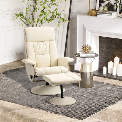 Reclining Relax Chair up to 135° with Swivel Seat and Matching Footstool, 78x84x110cm, Cream