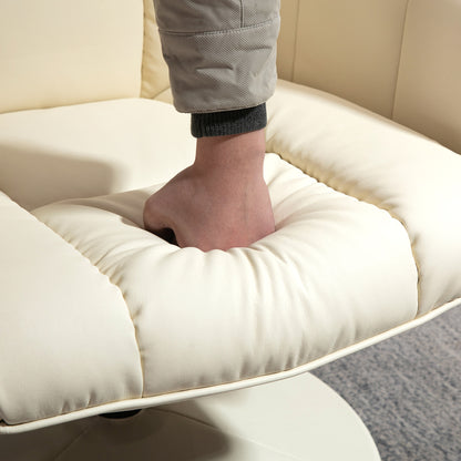 Reclining Relax Chair up to 135° with Swivel Seat and Matching Footstool, 78x84x110cm, Cream